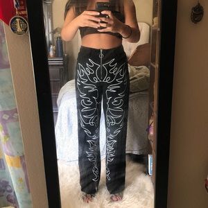 Shein Black Western Straight Leg Denim Jeans